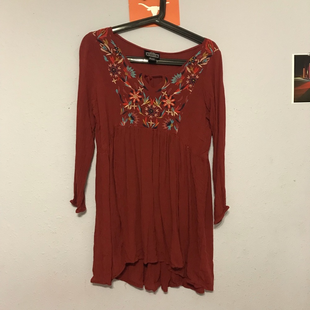 Francesca burnt orange shirt/ tunic embroidered